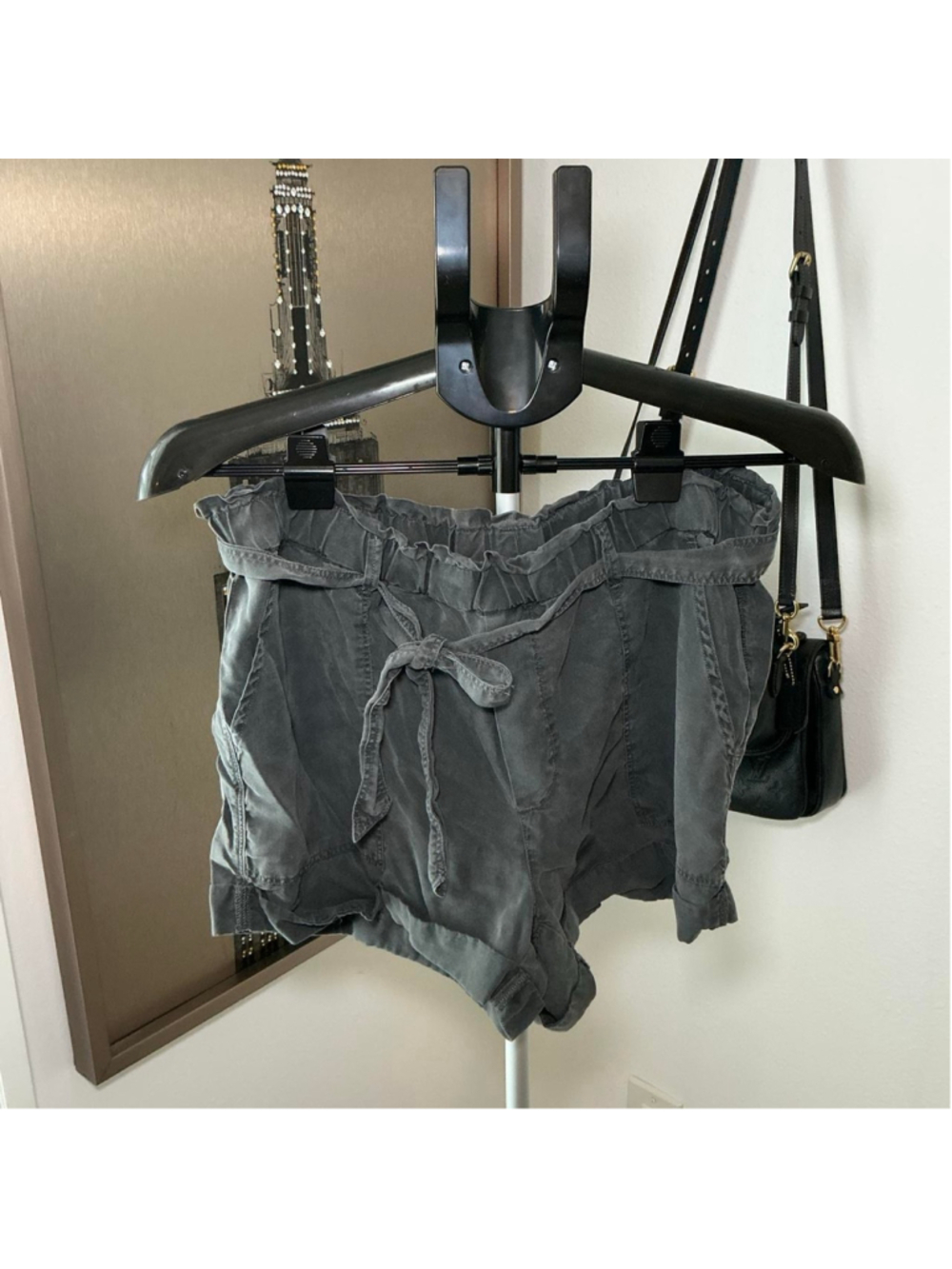 Aerie Gray Paperbag Waist Utility Shorts Tie Belt Size M
